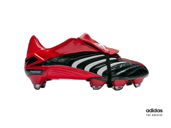 adidas Predator Absolute from 2006 in red and black with fold-over tongue and elastic strap
