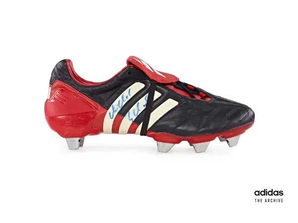 adidas Predator Mania from 2002 in black, white and red with external red heel counter and elasticated tongue strap