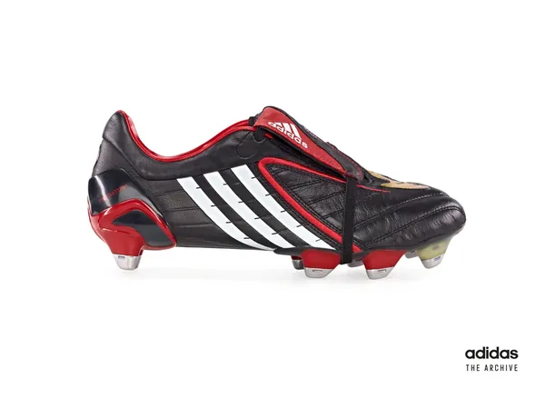 adidas Predator PowerSwerve from 2007 in black, white and red, the last Predator with a fold-over tongue until 2024