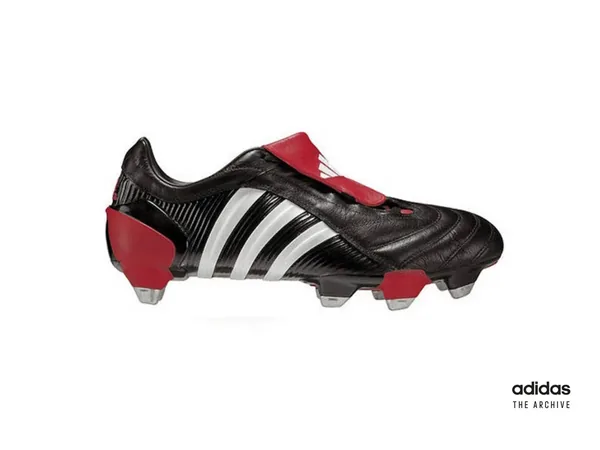 adidas Predator Pulse from 2004 in black and white with red fold-over tongue and red heel