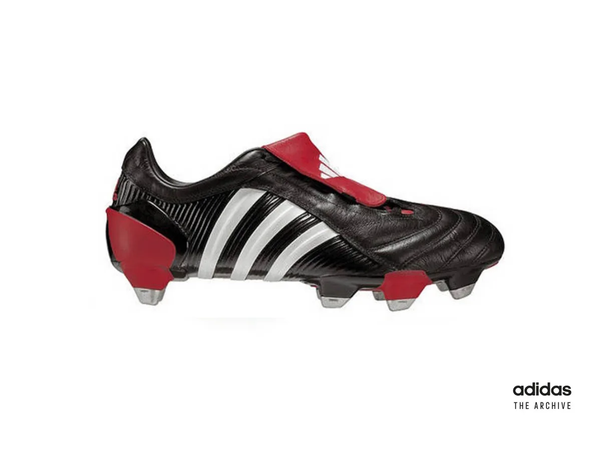 adidas Predator Pulse from 2004 in black and white with red fold-over tongue and red heel